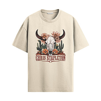 chris stapleton shirt with desert skull floral western graphic on natural tee