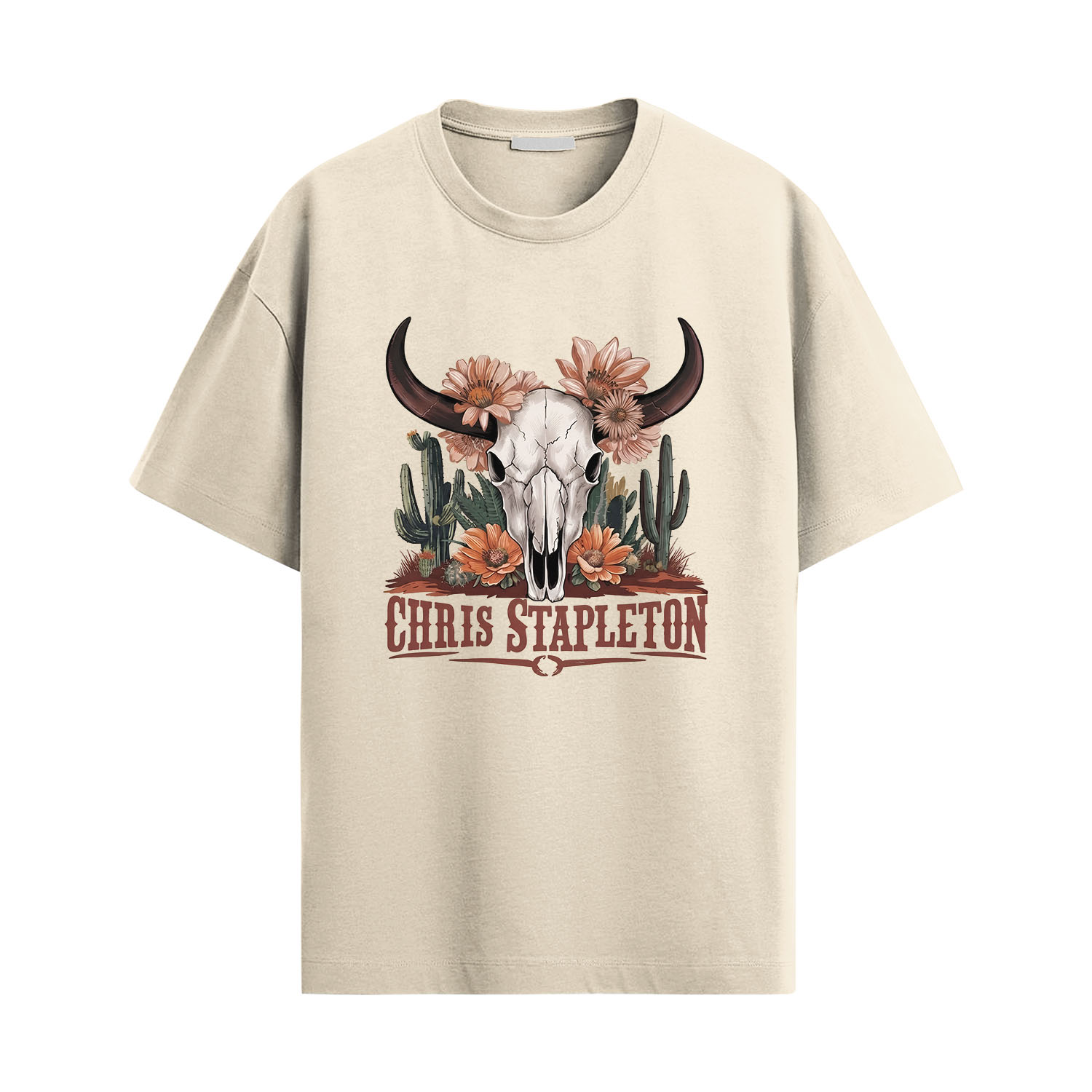 chris stapleton shirt with desert skull floral western graphic on natural tee
