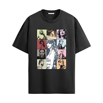 taylor swift shirt with vintage collage graphic on black music fan tee