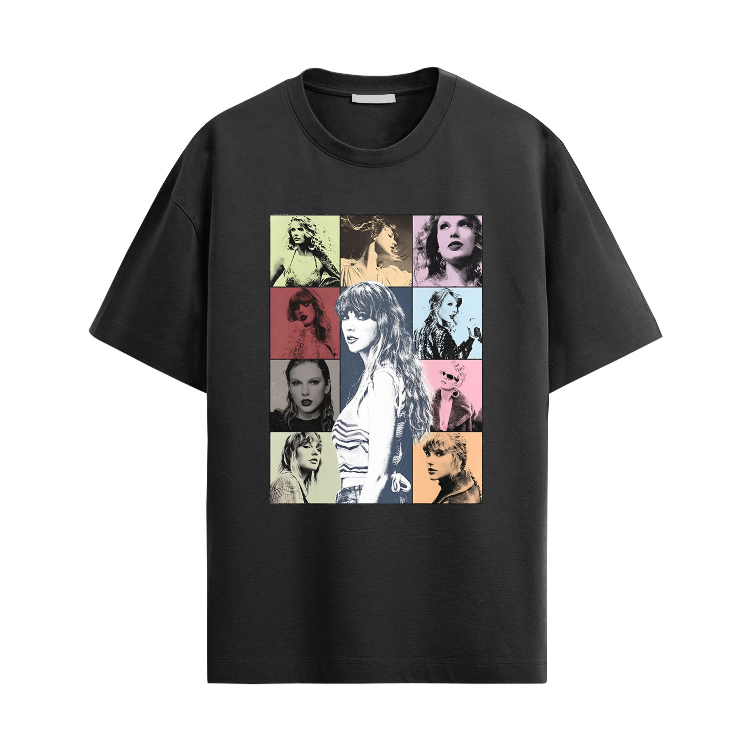 taylor swift shirt with vintage collage graphic on black music fan tee